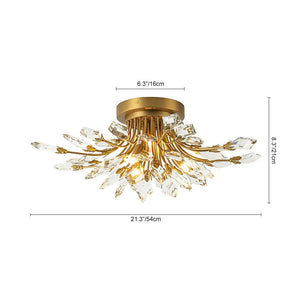 LightFixturesUSA - (OpenBox) 4 - Light Bloom Crystal Leaf Semi Flush Mount Light - Ceiling Light - Nickel - 