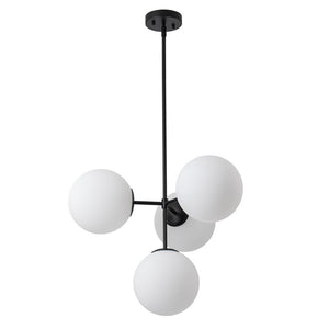 LightFixturesUSA - (OpenBox) 4 - Light Opal Glass Globe Sputnik Semi Flush Chandelier - Ceiling Light - Black - 