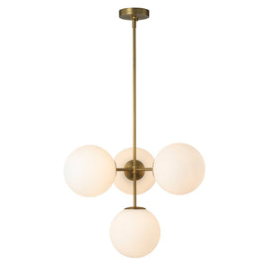 LightFixturesUSA - (OpenBox) 4 - Light Opal Glass Globe Sputnik Semi Flush Chandelier - Ceiling Light - Black - 