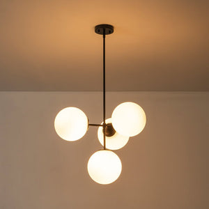 LightFixturesUSA - (OpenBox) 4 - Light Opal Glass Globe Sputnik Semi Flush Chandelier - Ceiling Light - Black - 