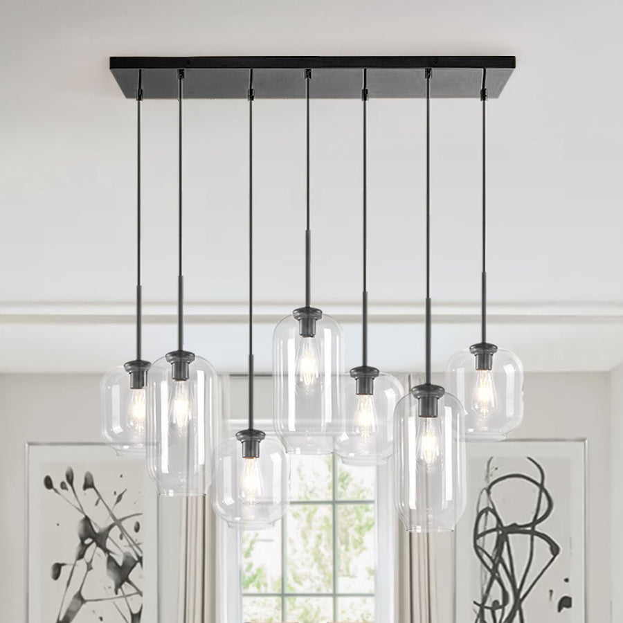 LightFixturesUSA - (OpenBox) 7 - light Kitchen Island Cluster Pendant Chandelier - Chandelier - Black - 