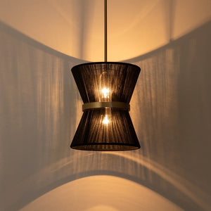 LightFixturesUSA - (OpenBox) Boho 2 - Tier Woven Thread Tapered Drum Pendant Light - Chandelier - Black - Large - 