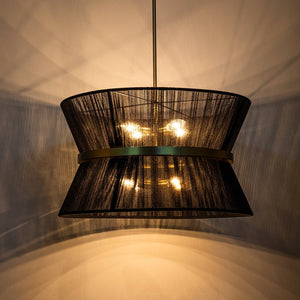 LightFixturesUSA - (OpenBox) Boho 2 - Tier Woven Thread Tapered Drum Pendant Light - Chandelier - Black - Large - 