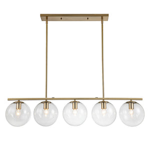 LightFixturesUSA - (OpenBox) Brass 5 - Light Glass Globe Linear Pendant - Chandelier - 