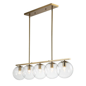 LightFixturesUSA - (OpenBox) Brass 5 - Light Glass Globe Linear Pendant - Chandelier - 