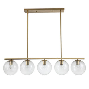 LightFixturesUSA - (OpenBox) Brass 5 - Light Glass Globe Linear Pendant - Chandelier - 
