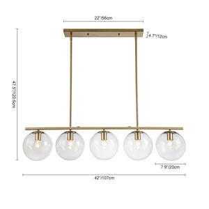 LightFixturesUSA - (OpenBox) Brass 5 - Light Glass Globe Linear Pendant - Chandelier - 