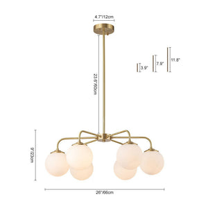 LightFixturesUSA - (OpenBox) Brass 6 - Light Milky White Globe Round Chandelier - Chandelier - 6 - Lt - Brass