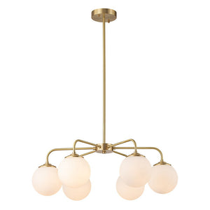 LightFixturesUSA - (OpenBox) Brass 6 - Light Milky White Globe Round Chandelier - Chandelier - 6 - Lt - Brass