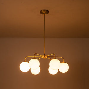 LightFixturesUSA - (OpenBox) Brass 6 - Light Milky White Globe Round Chandelier - Chandelier - 6 - Lt - Brass
