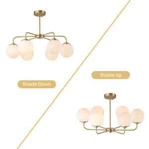 LightFixturesUSA - (OpenBox) Brass 6 - Light Milky White Globe Round Chandelier - Chandelier - 6 - Lt - Brass