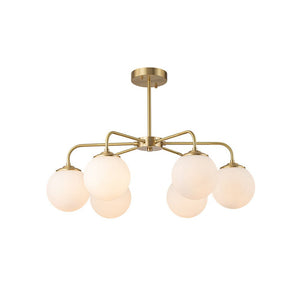LightFixturesUSA - (OpenBox) Brass 6 - Light Milky White Globe Round Chandelier - Chandelier - 6 - Lt - Brass