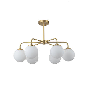 LightFixturesUSA - (OpenBox) Brass 6 - Light Milky White Globe Round Chandelier - Chandelier - 6 - Lt - Brass