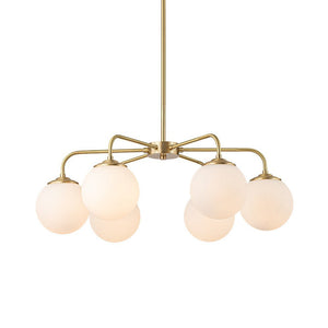 LightFixturesUSA - (OpenBox) Brass 6 - Light Milky White Globe Round Chandelier - Chandelier - 6 - Lt - Brass