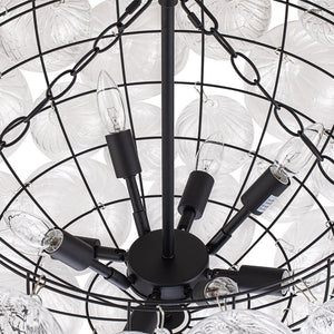 LightFixturesUSA - (OpenBox) Brass Cluster Ribbed Glass Globe Bubble Chandelier - Chandelier - 3 - Lt - Black