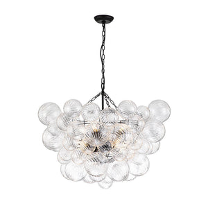 LightFixturesUSA - (OpenBox) Brass Cluster Ribbed Glass Globe Bubble Chandelier - Chandelier - 3 - Lt - Black