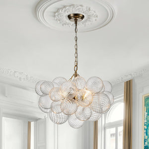 LightFixturesUSA - (OpenBox) Brass Cluster Ribbed Glass Globe Bubble Chandelier - Chandelier - 3 - Lt - Brass