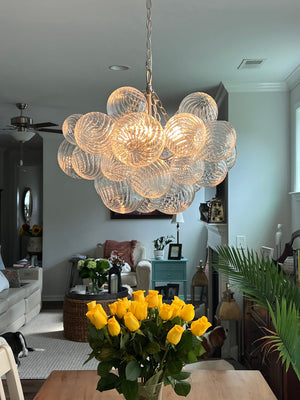 LightFixturesUSA - (OpenBox) Brass Cluster Ribbed Glass Globe Bubble Chandelier - Chandelier - 8 - Lt - Black