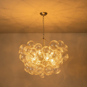 LightFixturesUSA - (OpenBox) Brass Cluster Ribbed Glass Globe Bubble Chandelier - Chandelier - 8 - Lt - Nickel