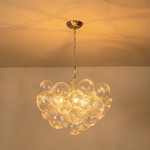 LightFixturesUSA - (OpenBox) Brass Cluster Ribbed Glass Globe Bubble Chandelier - Chandelier - 8 - Lt - Nickel