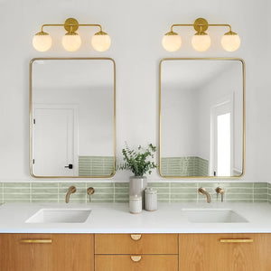 LightFixturesUSA - (OpenBox) Brass Daisy 3 - Light Opal Glass Globe Vanity Light - Wall Sconce - Brass - 