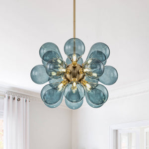LightFixturesUSA - (OpenBox) Cluster Blue Glass Bubble Chandelier - Chandelier - 