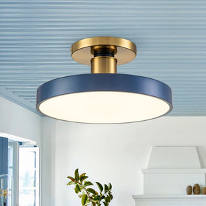 LightFixturesUSA - (OpenBox) Contemporary Brass Blue Round LED Semi Flush Lighting - Ceiling Light - 