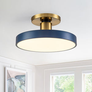 LightFixturesUSA - (OpenBox) Contemporary Brass Blue Round LED Semi Flush Lighting - Ceiling Light - 