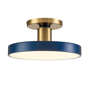 LightFixturesUSA - (OpenBox) Contemporary Brass Blue Round LED Semi Flush Lighting - Ceiling Light - 