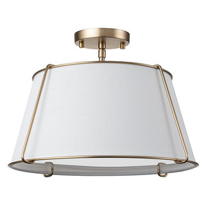 LightFixturesUSA - (OpenBox) Contemporary Wide Linen Drum Brass Semi Flush Mount - Ceiling Light - 4 - Lt - Brass