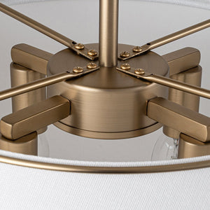 LightFixturesUSA - (OpenBox) Contemporary Wide Linen Drum Brass Semi Flush Mount - Ceiling Light - 4 - Lt - Brass
