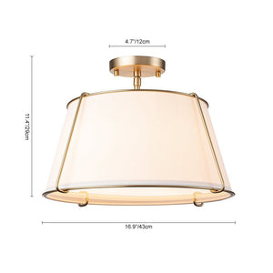 LightFixturesUSA - (OpenBox) Contemporary Wide Linen Drum Brass Semi Flush Mount - Ceiling Light - 4 - Lt - Brass