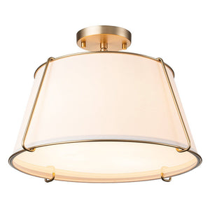 LightFixturesUSA - (OpenBox) Contemporary Wide Linen Drum Brass Semi Flush Mount - Ceiling Light - 4 - Lt - Brass