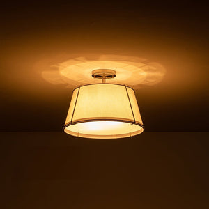 LightFixturesUSA - (OpenBox) Contemporary Wide Linen Drum Brass Semi Flush Mount - Ceiling Light - 4 - Lt - Brass