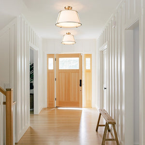 LightFixturesUSA - (OpenBox) Contemporary Wide Linen Drum Brass Semi Flush Mount - Ceiling Light - 4 - Lt - Brass