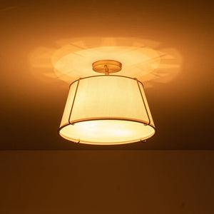LightFixturesUSA - (OpenBox) Contemporary Wide Linen Drum Brass Semi Flush Mount - Ceiling Light - 4 - Lt - Brass