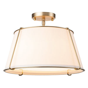 LightFixturesUSA - (OpenBox) Contemporary Wide Linen Drum Brass Semi Flush Mount - Ceiling Light - 4 - Lt - Brass