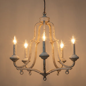 LightFixturesUSA - (OpenBox) Distressed White Shabby Chic Candle Style Chandelier - Chandelier - 