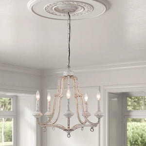 LightFixturesUSA - (OpenBox) Distressed White Shabby Chic Candle Style Chandelier - Chandelier - 