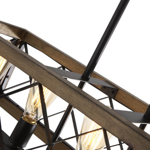 LightFixturesUSA - (OpenBox) Farmhouse 5 - Light Rectangle Wood Chandelier - Chandelier - 