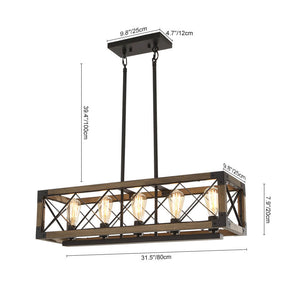 LightFixturesUSA - (OpenBox) Farmhouse 5 - Light Rectangle Wood Chandelier - Chandelier - 