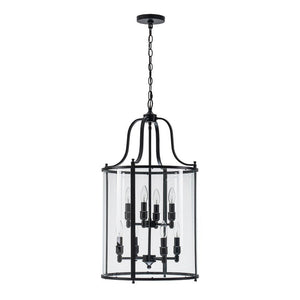LightFixturesUSA - (OpenBox) Farmhouse Wide Clear Glass Cylinder Cage Pendant - Chandelier - Black - 