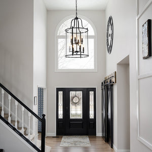 LightFixturesUSA - (OpenBox) Farmhouse Wide Clear Glass Cylinder Cage Pendant - Chandelier - Black - 