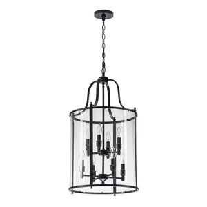 LightFixturesUSA - (OpenBox) Farmhouse Wide Clear Glass Cylinder Cage Pendant - Chandelier - Black - 