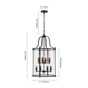 LightFixturesUSA - (OpenBox) Farmhouse Wide Clear Glass Cylinder Cage Pendant - Chandelier - Black - 
