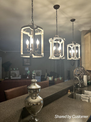 LightFixturesUSA - (OpenBox) Farmhouse Wood Cylinder Pendant Light - Chandelier - 