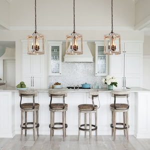 LightFixturesUSA - (OpenBox) Farmhouse Wood Cylinder Pendant Light - Chandelier - 