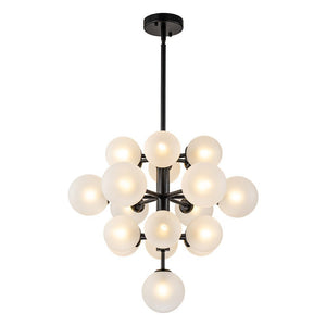 LightFixturesUSA - (OpenBox) Mid - Century Frosted Glass Bubble Tiered Sputnik Chandelier - Chandelier - Black - 