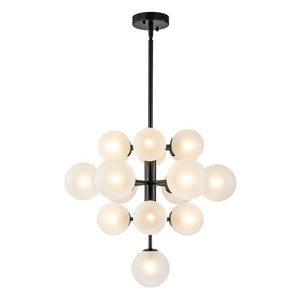 LightFixturesUSA - (OpenBox) Mid - Century Frosted Glass Bubble Tiered Sputnik Chandelier - Chandelier - Black - 