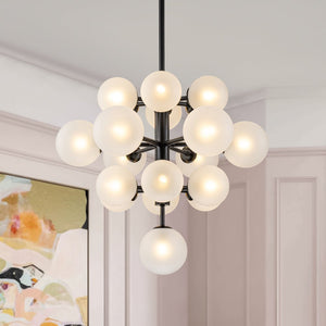 LightFixturesUSA - (OpenBox) Mid - Century Frosted Glass Bubble Tiered Sputnik Chandelier - Chandelier - Black - 